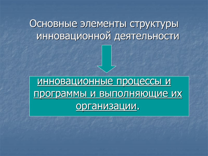 Основные элементы структуры инновационной деятельности    инновационные процессы и программы и выполняющие